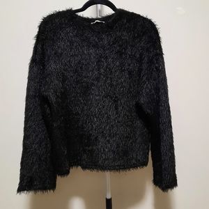 Zara TRF bell sleeve crew neck black fuzzy sweater